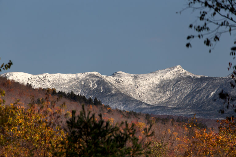 Snowy Mountain and Autumn Foliage