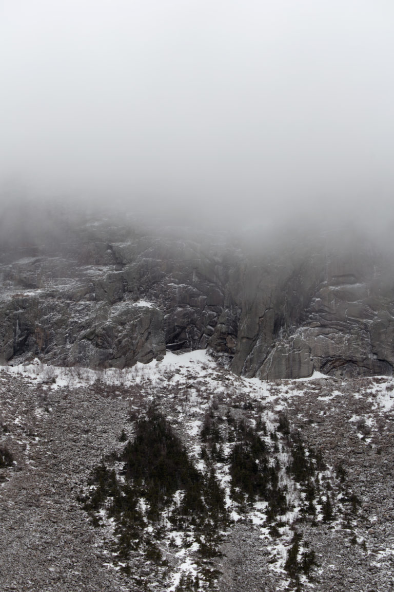 Foggy, Snowy Cliff